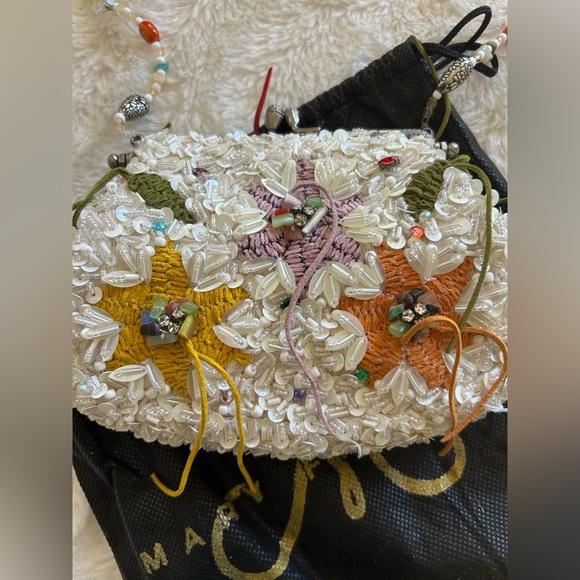 Mary Frances Small White Beaded With Sequins And Leather Bag - Picture 2 of 10